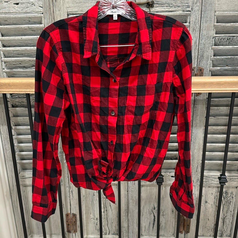 Madewell red and black plaid button down